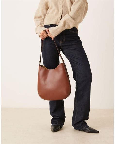 mango faux leather large shoulder bag  brown lyst
