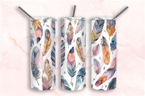 Boho Feathers Western Tumbler Wrap PNG Graphic By Vicen Creative Fabrica