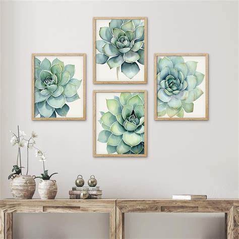 PixonSign Framed Wall Art Pastel Rose Cactus Succulent Adhesive Canvas