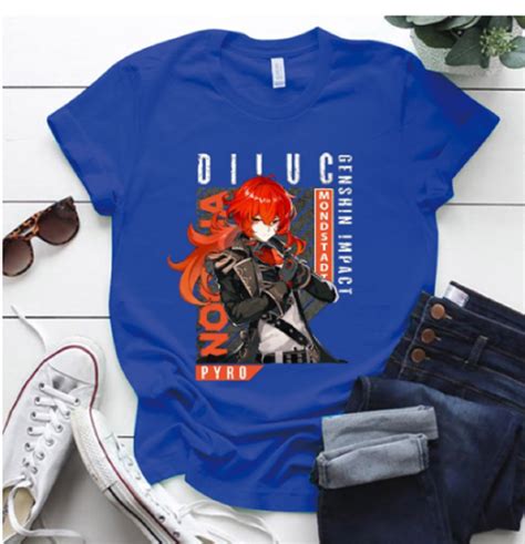 Baju Atasan Kaos Diluc Anime Genshin Impact Tshirt Unisex Aesthetic