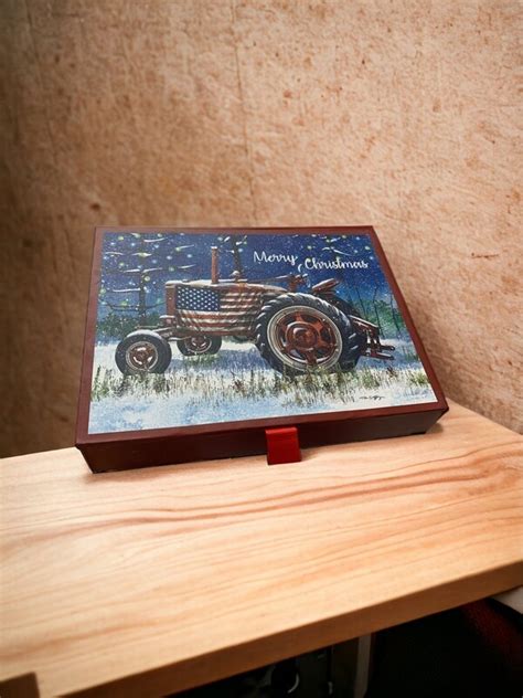 Flag Tractor Glitter Keepsake Christmas Cards