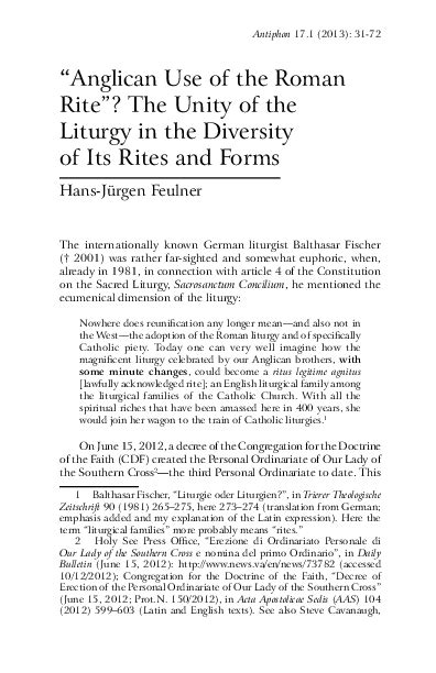 (PDF) "Anglican Use of the Roman Rite"? The Unity of the Liturgy in the ...