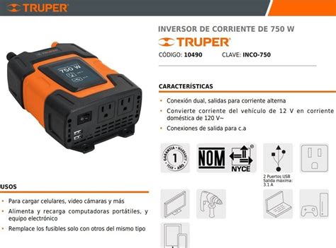 Inversor De Corriente Dual Truper Inco 750 Con Usb 750w Envío gratis