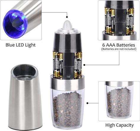 Molinillo eléctrico de pimienta por gravedad molinillo de sal y
