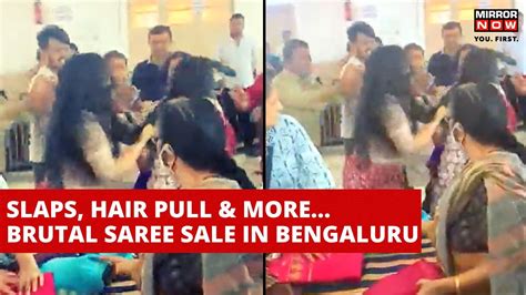 Viral Video Ruckus At Bengaluru Saree Sale Two Women Fight Pull