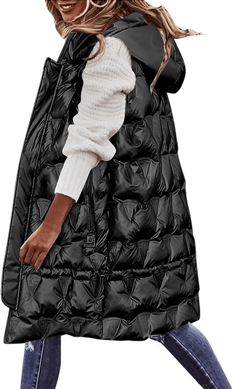 Shiny Insulated Long Puffer Vests For Women Sleeveless Oversized Long Down Coats With Hood Soft