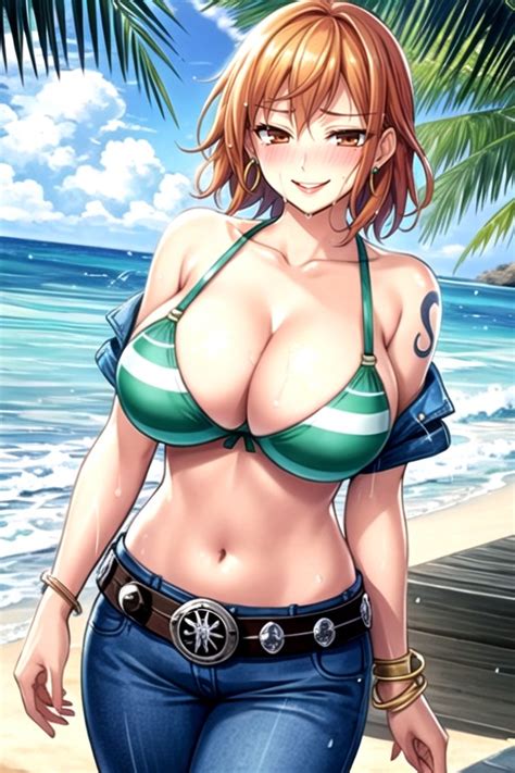 Nami One Piece Wet Clothes Mischievous Smiling While Blushing Ai Porn