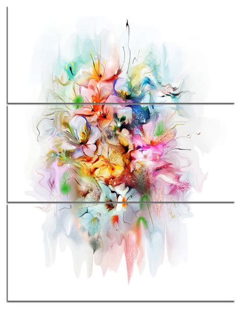 Bunch Of Watercolor Flowers Floral Triptych Canvas Art Print X