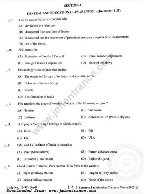 Jamia B Ed Distance Entrance Question Paper