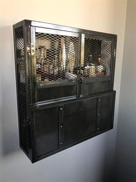 Industrial Steel Locking Liquor Cabinet Wall Hanging Cocktail Etsy