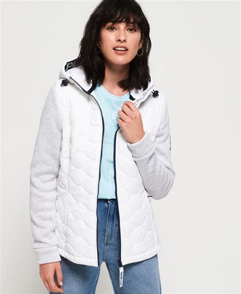 Womens Sd Storm Quilted Hybrid Jacket In Grey Marl White Superdry