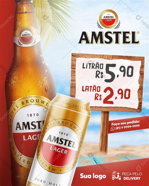 Post Distribuidora Cerveja Amstel Social Media PSD Editável download