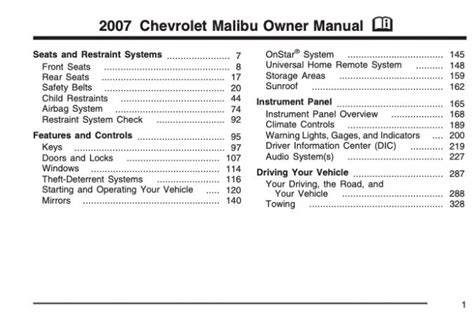 2007 CHEVROLET MALIBU Owner S Manual In PDF