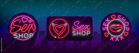 Collection Logo Sex Shop Night Sign In Neon Style Neon Sign A Symbol For Sex Shop Promotion