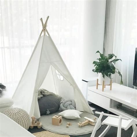 Tiny Land Tipi Enfant Avec Tapis De Sol Blanc Toile Enfants Jouent