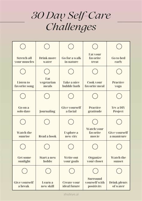 30 Day Self Care Challenge To Start Today Printables And Ideas