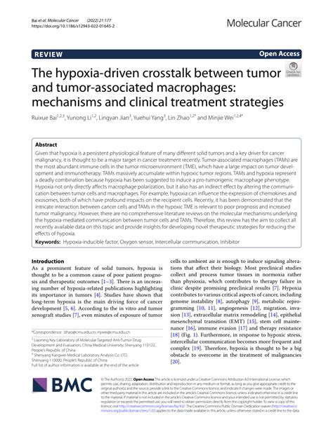 Pdf The Hypoxia Driven Crosstalk Between Tumor And Tumor Associated