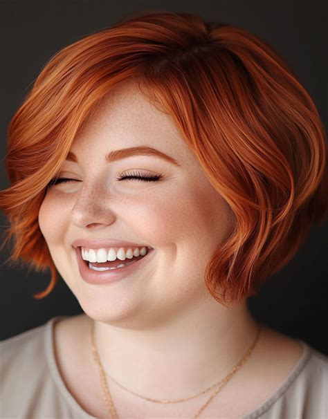 33 Flattering Short Haircuts For Chubby Women Vibrant Ginger Bob For