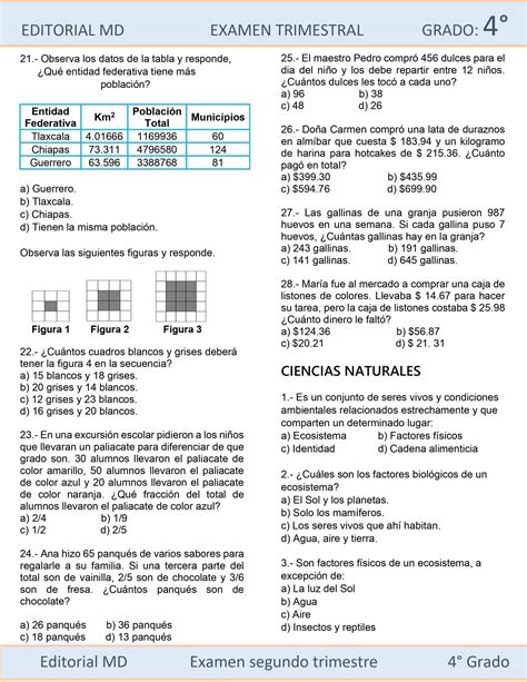 Examen Trimestral Cuarto Grado De Primaria Descargable