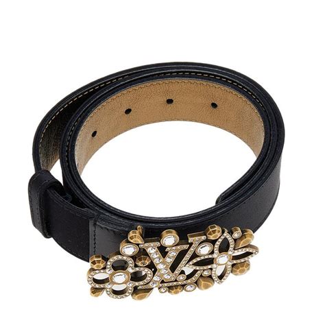 Louis Vuitton Black Satin Rhinestone Fleurs Runway Belt 85 Cm For Sale