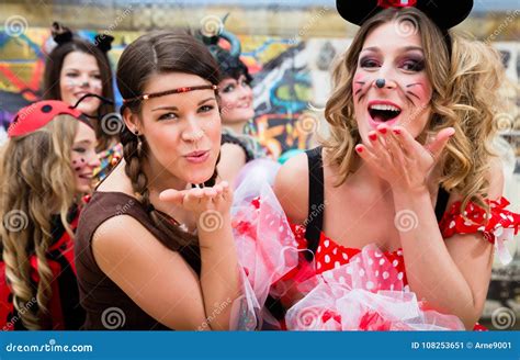 Girls On Rose Monday Celebrating German Fasching Carnival Stock Image Image Of Fasching