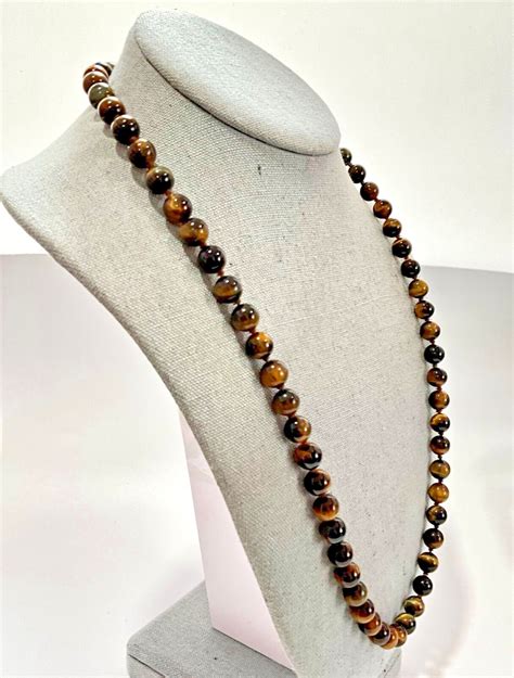 Vintage Single Strand Tigers Eye Beaded Necklace Gem