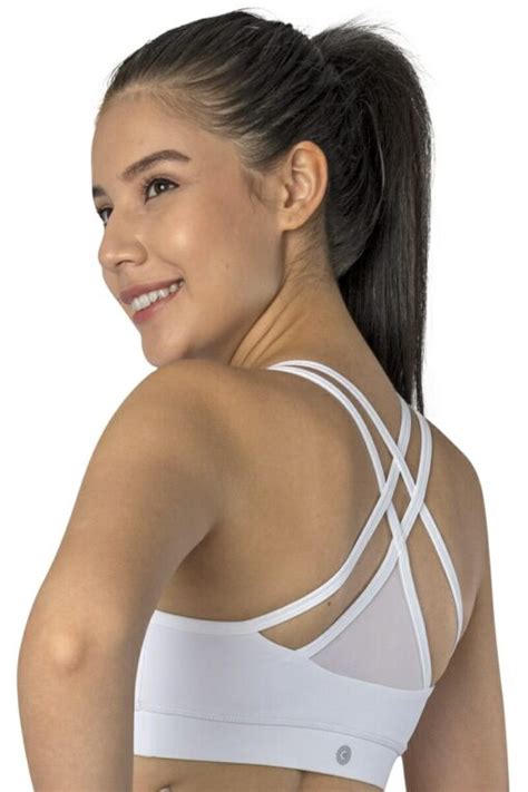 Criss Cross Mesh Sports Bra In Color White By Chandra Yoga Active