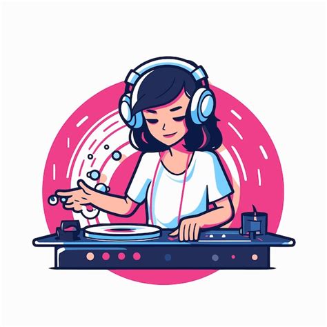 Premium Vector Cute Girl Dj Playing Music On Turntable Vector