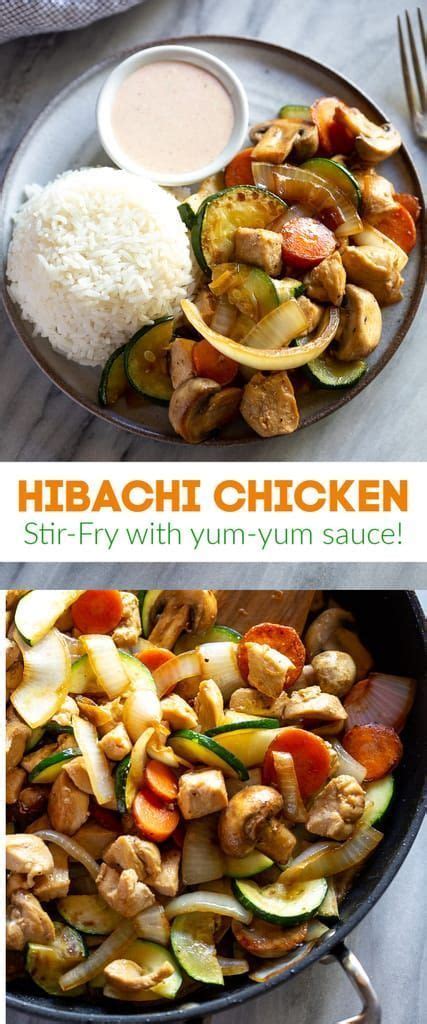 Japanese Style Hibachi Chicken Made With Sautéed Vegetables Served Over Rice And Topped With Yum