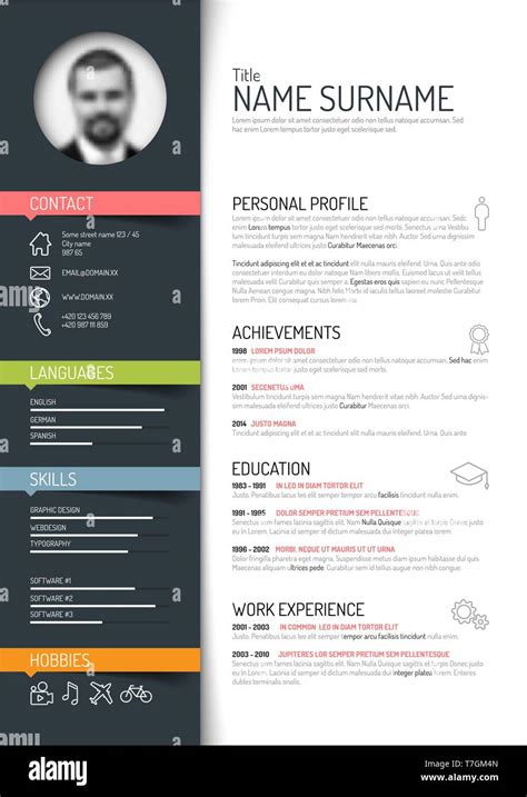 Vector Minimalist Cv Resume Template Dark Color Version Stock