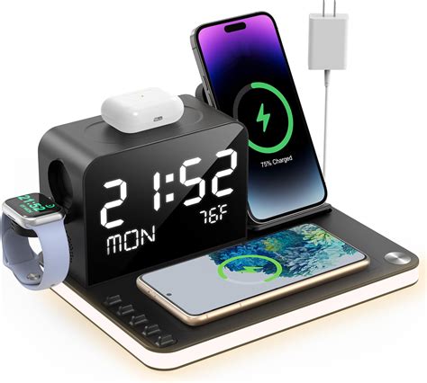 BezosMax 7 In 1 Charging Station With Clock Wireless Charger With