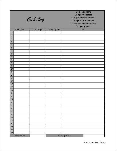 Free Fancy Personalized Numbered Row Call Log Form From Formville