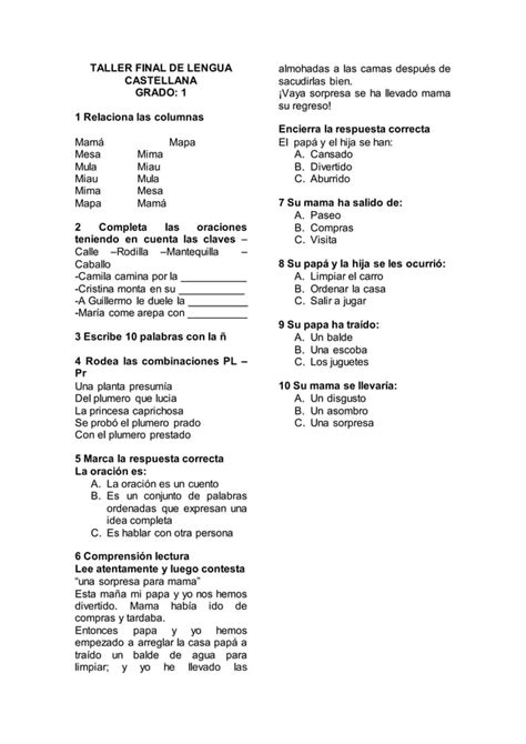 Taller Final De Lengua Castellana PDF