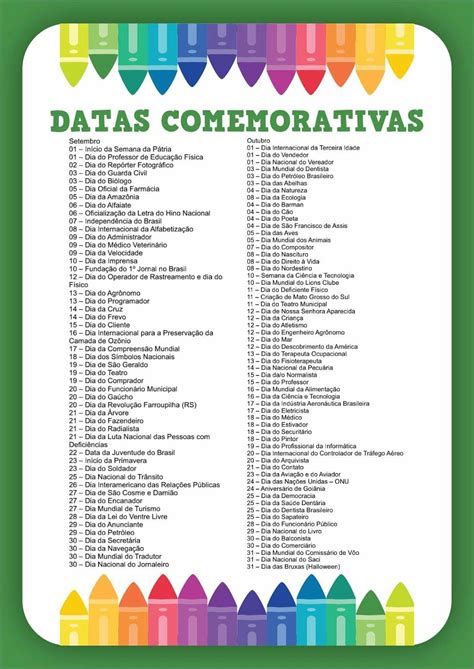 Datas Comemorativas Escolares 2023 Educação Infantil