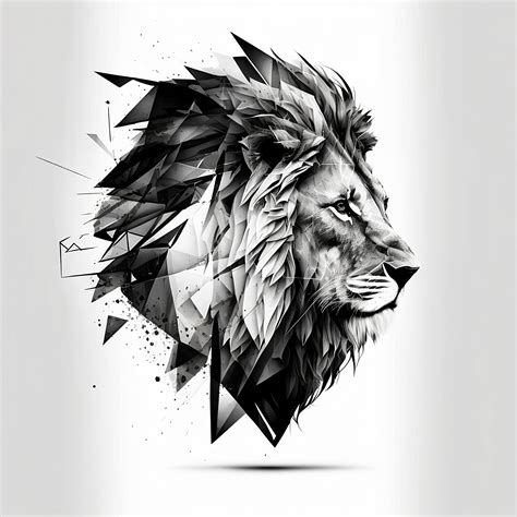 Lion Geometric Style Tattoo Design White Background PNG File Download ...