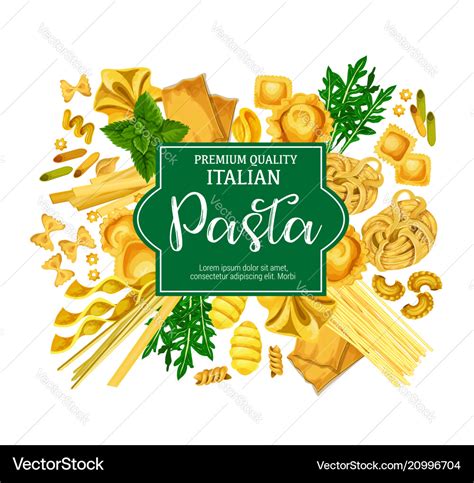 Italian Pasta Poster With Macaroni Food And Herb Vector Image