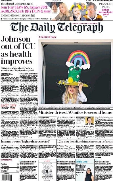 The Daily Telegraph Uk Front Page For 10 April 2020 Paperboy Online