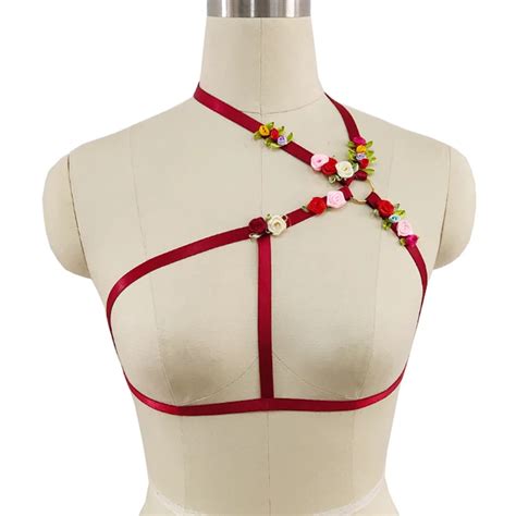 Bride Red Flower Wedding Body Harness Sexy Lingerie Adjust Bondage