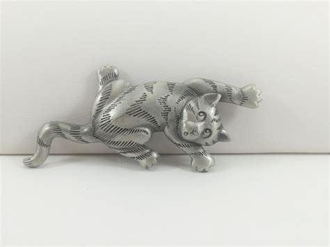 Vintage Jj Cat Brooch Pin Pewter Jonette Jewelry Circa Etsy