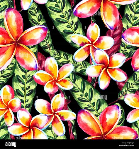 Seamless Floral Tropical Pattern Hand Painted Watercolor Exotic