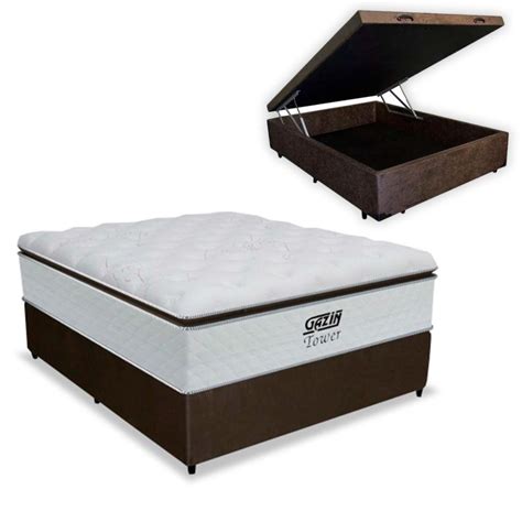 Cama Box Casal Preta Colch O Pillowtop E Molas Ensacadas Tower Gazin