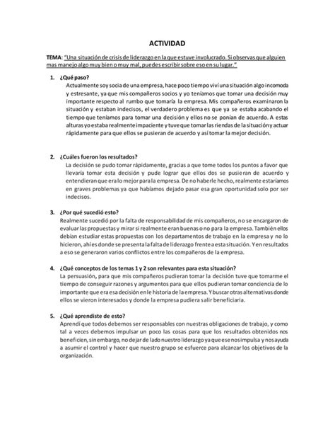 Actividad Crisis De Liderazgo Docx Descarga Gratuita