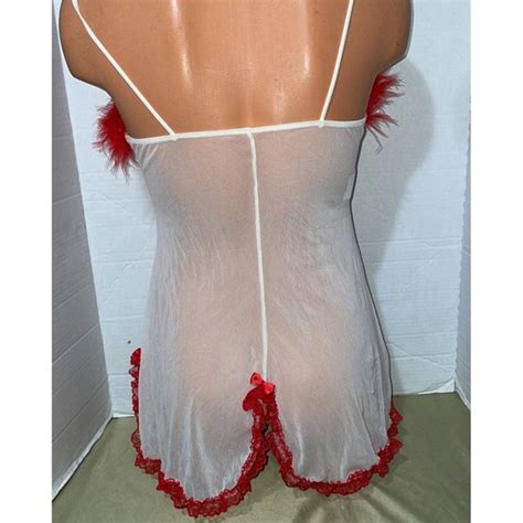 Leg Avenue Intimates Sleepwear Sheer Leg Avenue Red Marabou