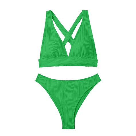 Xuapaodt Bikini Set Solid Color Bikini Sexy Strap Split Swimsuit Women