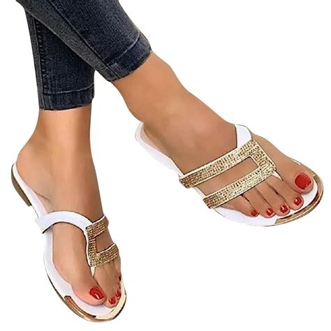 Womens Slide Sandals Rhinestone Dressy Bohemian Slip On Flat Sandals