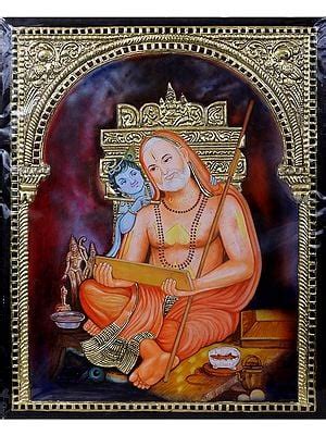 Guru Raghavendra Swami with Cow Tanjore Painting l Traditional Colors ...