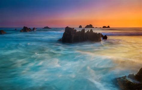 Wallpaper Sunset Stones Rocks The Sky Clouds Glow Sea For Mobile