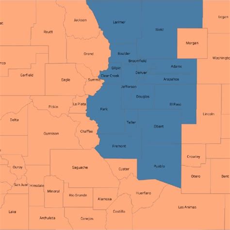 Colorado Counties. Note The 17 counties in blue constitute Colorado's... | Download Scientific ...