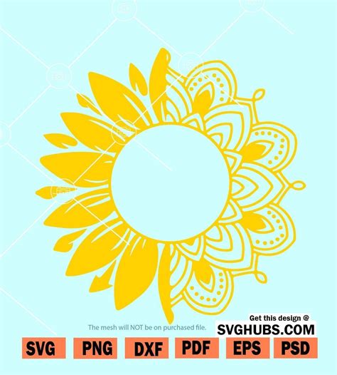 Sunflower mandala svg, Floral mandala svg, Sunflower cut file