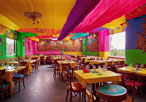 Interior of a Colorful Traditional Mexican Restaurant Day Scene Stock ...